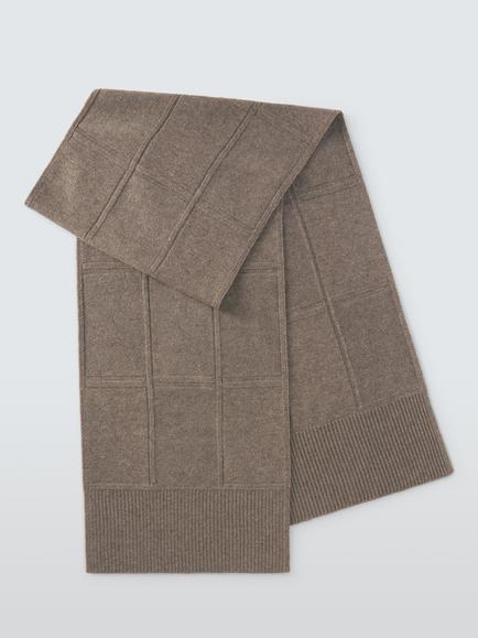 John Lewis Merino Wool Rich with Cashmere Rib Knit Scarf, Brown Marl - view 2, Brown Marl
