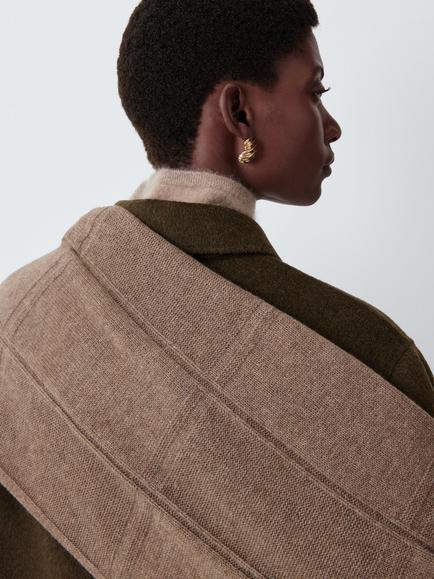 John Lewis Merino Wool Rich with Cashmere Rib Knit Scarf, Brown Marl, Brown Marl