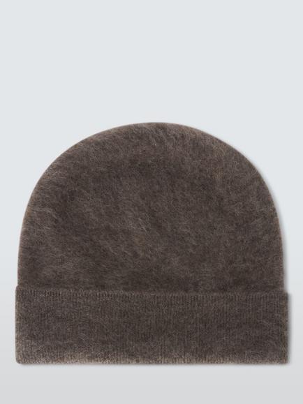 John Lewis Brushed Cashmere Beanie Hat - view 2, Mole