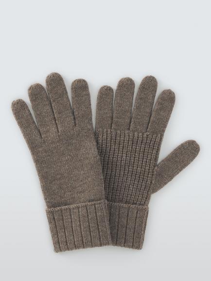 John Lewis Merino Wool Rich with Cashmere Rib Knit Gloves, Brown Marl