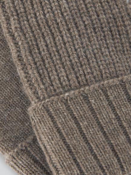 John Lewis Merino Wool Rich with Cashmere Rib Knit Gloves - view 2, Brown Marl