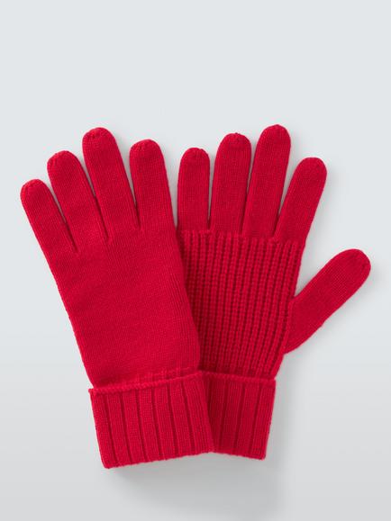 John Lewis Merino Wool Rich with Cashmere Rib Knit Gloves, Red