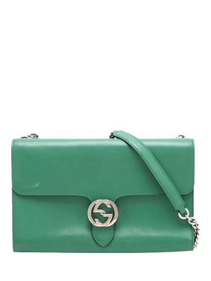 Pre-loved GUCCI Interlocking G Leather Chain Shoulder Bag, Green, Green