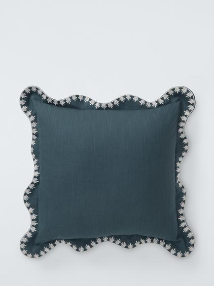 John Lewis Embroidered Scalloped Edge Cushion, Blue