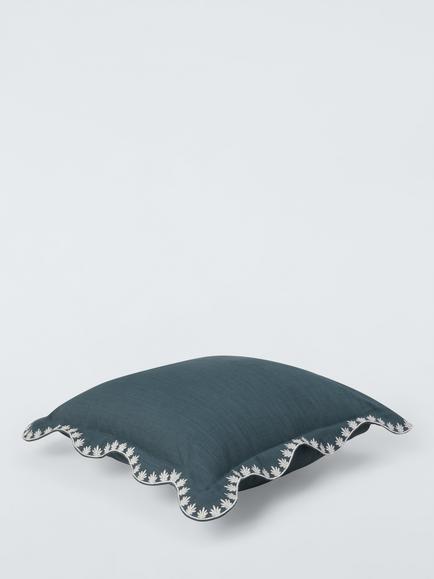 John Lewis Embroidered Scalloped Edge Cushion - view 2, Blue