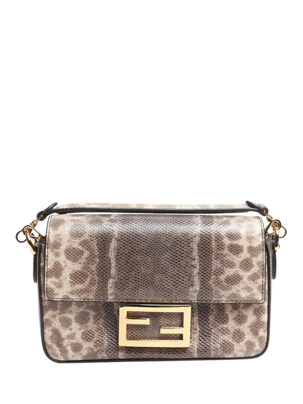 Pre-loved Fendi Snakeskin Mini Baguette Bag, Brown, Brown