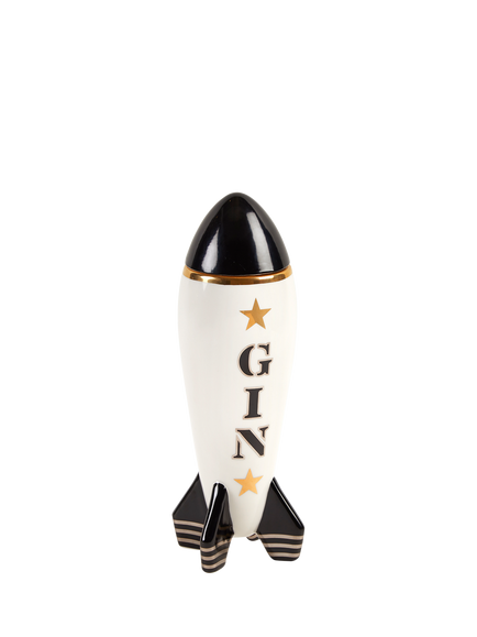 Jonathan Adler Space Age Rocket Porcelain Decanter, 677ml, Gin, Black/Gold - view 2, Black / Gold
