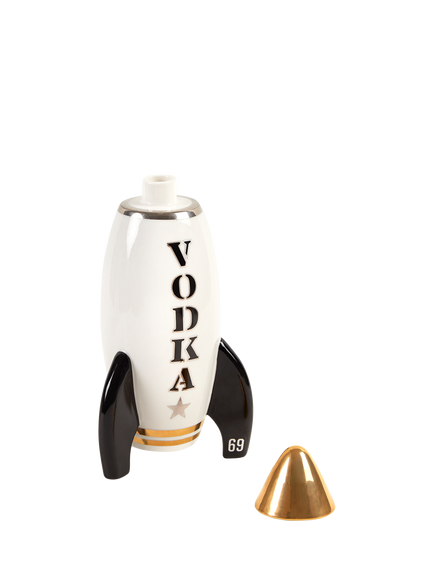 Jonathan Adler Space Age Rocket Porcelain Decanter, 834ml, Vodka, Black/Gold - view 2, Black / Gold