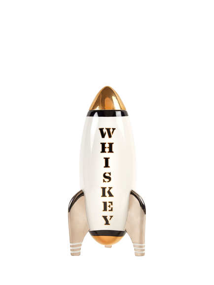 Jonathan Adler Space Age Rocket Porcelain Decanter, 1.25L, Whiskey, Black/Gold, Gold