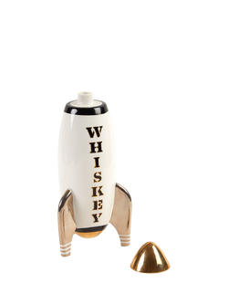 Jonathan Adler Space Age Rocket Porcelain Decanter, 1.25L, Whiskey, Black/Gold - view 2, Gold