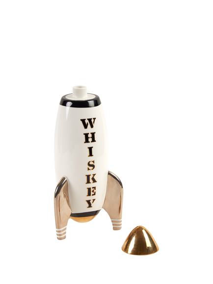 Jonathan Adler Space Age Rocket Porcelain Decanter, 1.25L, Whiskey, Black/Gold - view 2, Gold