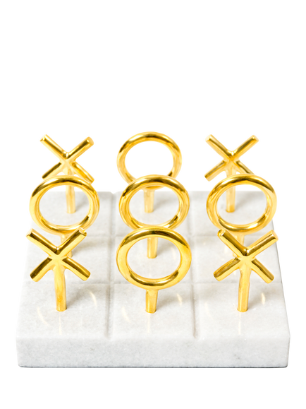 Jonathan Adler Tic-Tac-Toe Set with Marble Base, Brass, Brass