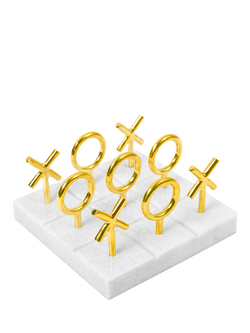 Jonathan Adler Tic-Tac-Toe Set with Marble Base, Brass - view 2, Brass