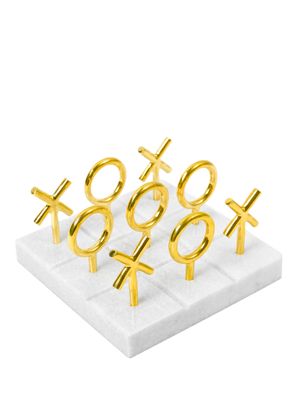 Jonathan Adler Tic-Tac-Toe Set with Marble Base, Brass - view 2, Brass