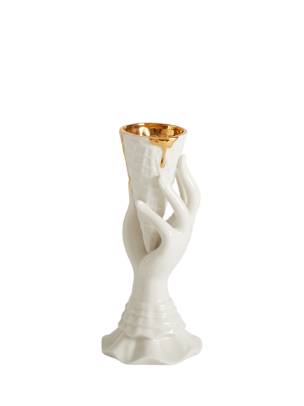 Jonathan Adler I-Scream Porcelain Vase, H18cm, White/Gold - view 2, White