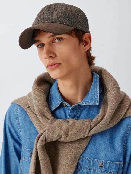 John Lewis Wool Herringbone Baseball Cap, Chocolate Multi, Chocolate Multi