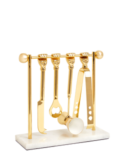 Jonathan Adler Barbell Barware Set with Marble Base, Brass - view 2, Gold