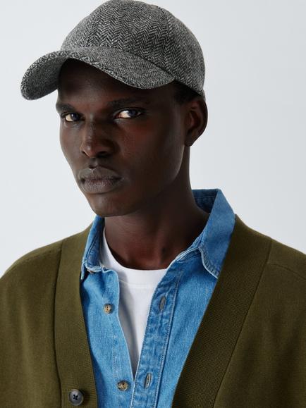 John Lewis Wool Herringbone Baseball Cap, Charcoal, Charcoal