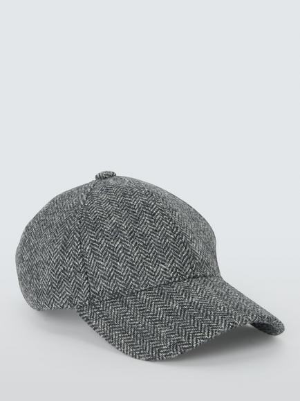 John Lewis Wool Herringbone Baseball Cap, Charcoal - view 2, Charcoal