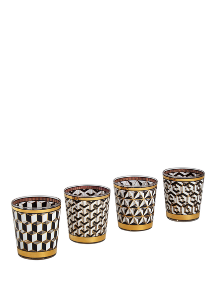 Jonathan Adler Versailles Glass Tumblers, Set of 4, 350ml, Black/Gold, Gold
