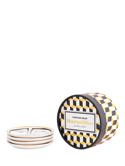 Jonathan Adler Marseilles Porcelain Coasters, Set of 4, 16cm, Black/Gold - view 2, Gold Multi