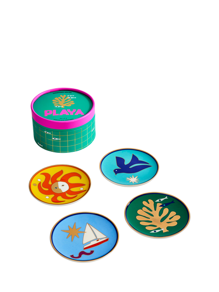 Jonathan Adler Playa Round Porcelain Coasters, Set of 4, Multi - view 2, Multi