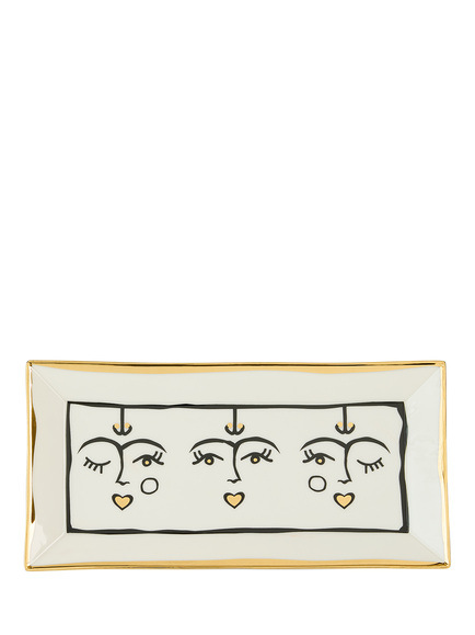Jonathan Adler Marseilles Porcelain Long Tray, 20cm, Black/Gold, Gold