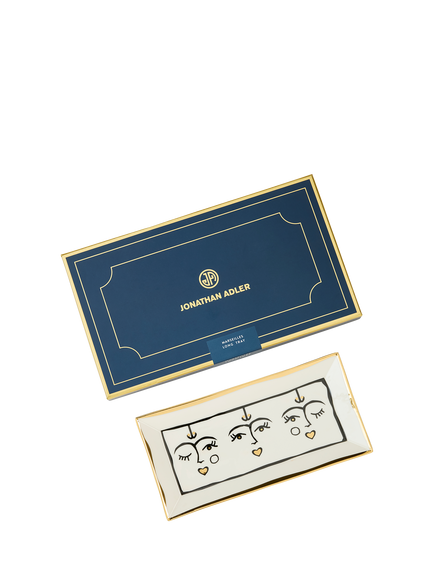 Jonathan Adler Marseilles Porcelain Long Tray, 20cm, Black/Gold - view 2, Gold