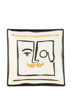 Jonathan Adler Marseilles Porcelain Square Tray, 11cm, Black/Gold, Gold