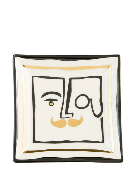 Jonathan Adler Marseilles Porcelain Square Tray, 11cm, Black/Gold, Gold