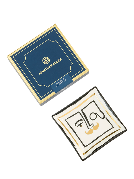 Jonathan Adler Marseilles Porcelain Square Tray, 11cm, Black/Gold - view 2, Gold