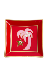 Jonathan Adler Playa Palm Tree Square Porcelain Tray, Red