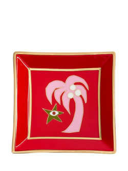 Jonathan Adler Playa Palm Tree Square Porcelain Tray, Red, Red