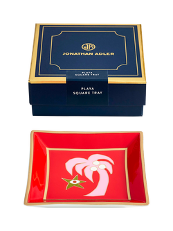 Jonathan Adler Playa Palm Tree Square Porcelain Tray, Red - view 2, Red
