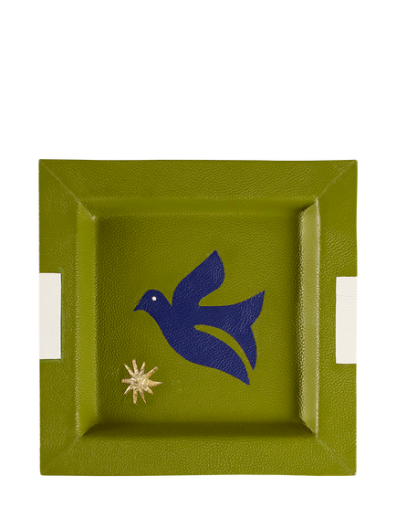 Jonathan Adler Playa Bird Square Pebble Leather Tray, Green, Green