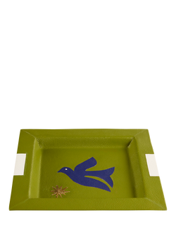 Jonathan Adler Playa Bird Square Pebble Leather Tray, Green - view 2, Green