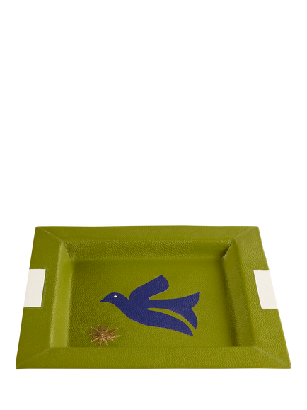Jonathan Adler Playa Bird Square Pebble Leather Tray, Green - view 2, Green