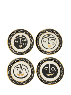 Jonathan Adler Marseilles Porcelain Plates, Set of 4, 16cm, Black/Gold, Gold