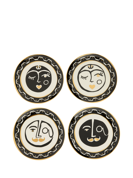 Jonathan Adler Marseilles Porcelain Plates, Set of 4, 16cm, Black/Gold, Gold