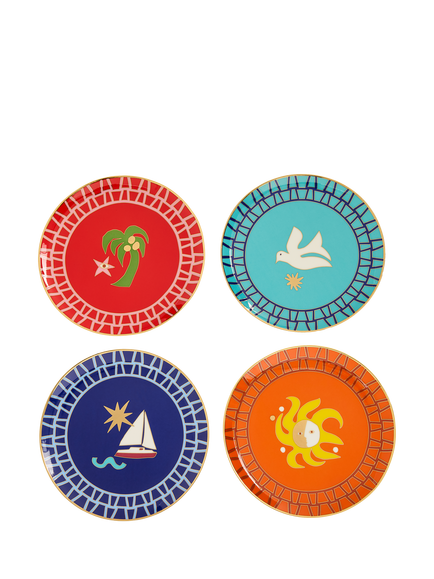Jonathan Adler Playa Small Porcelain Plates, Set of 4, 16cm, Multi, Multi