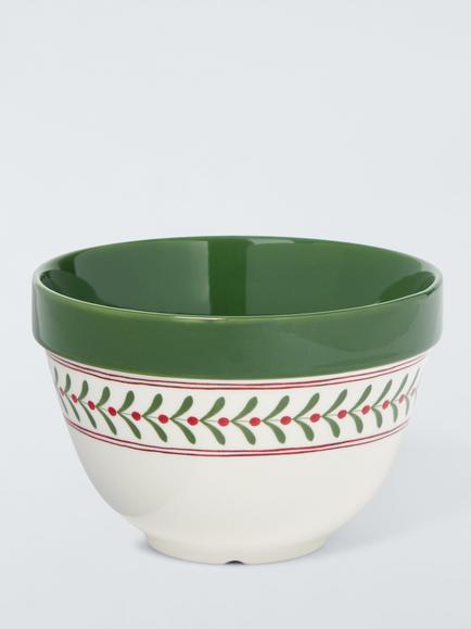 John Lewis Christmas Foliage Fine China Pudding Basin, 1L, Green, Green