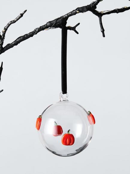 John Lewis Glass Pumpkin Inlay Bauble, Orange - view 2, Orange
