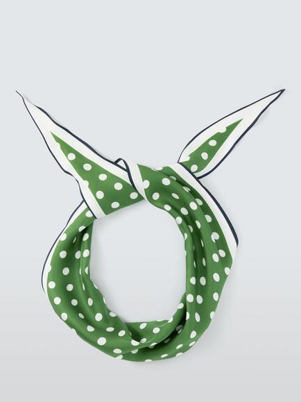 John Lewis Dot Pure Silk Bandana Scarf, Green Multi - view 2, Green Multi