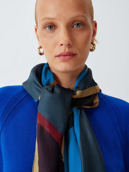 John Lewis Heritage Pure Silk Scarf, Navy Multi, Navy Multi
