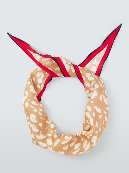 John Lewis Leopard Pure Silk Bandana Scarf, Tan Multi - view 2, Tan Multi