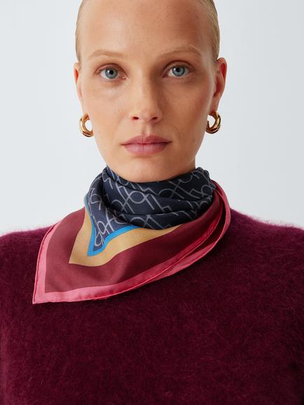 John Lewis Monogram Pure Silk Scarf, Navy Multi, Navy Multi