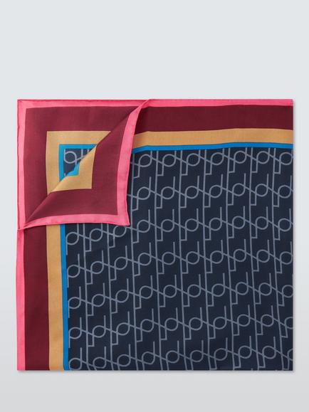 John Lewis Monogram Pure Silk Scarf, Navy Multi - view 2, Navy Multi