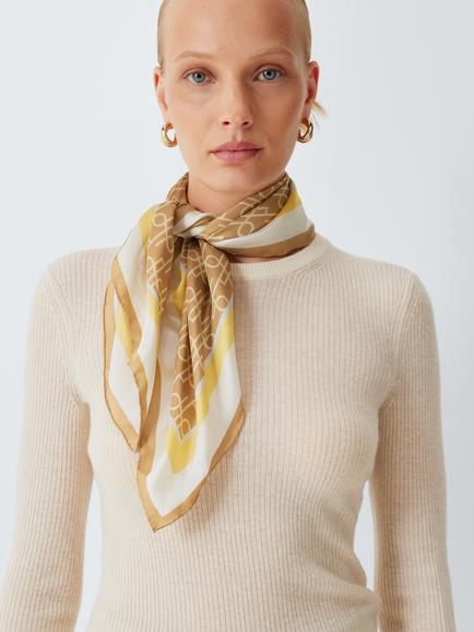 John Lewis Monogram Pure Silk Scarf, Tan Multi, Tan Multi