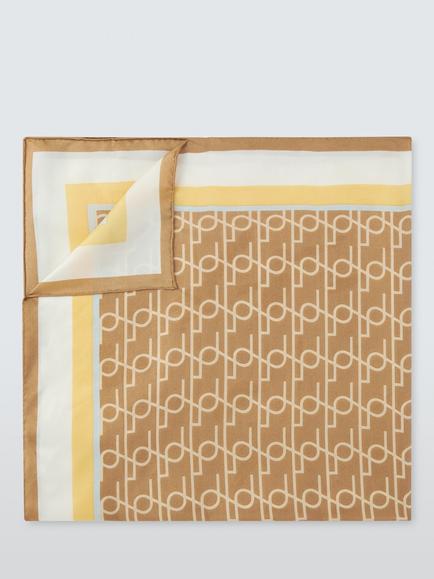 John Lewis Monogram Pure Silk Scarf, Tan Multi - view 2, Tan Multi