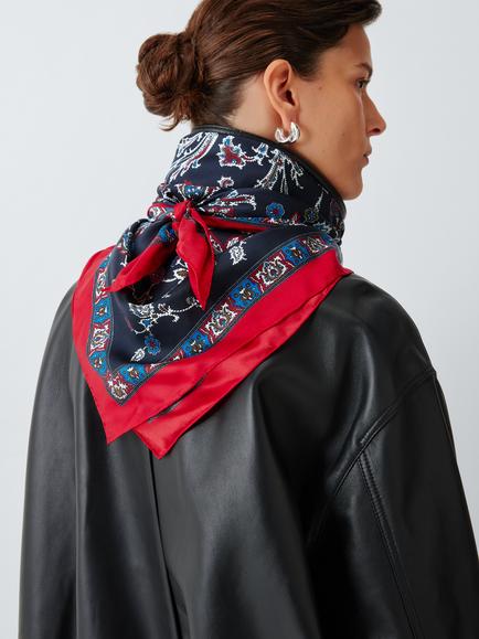 John Lewis Paisley Pure Silk Scarf, Navy Multi, Navy Multi
